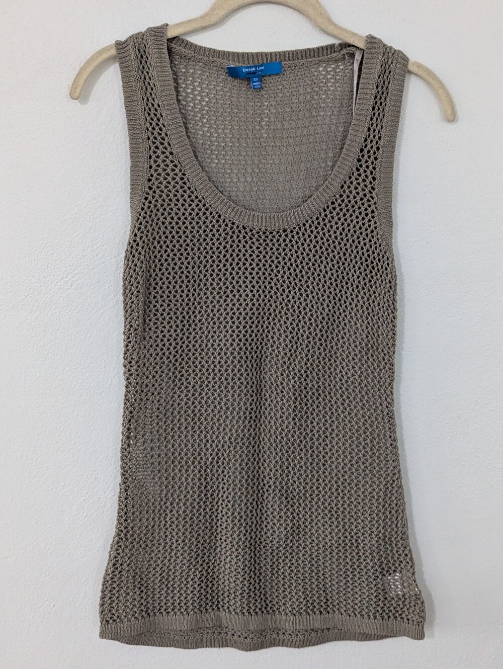 Derek Lam Open Knit Tank Top Pullover Sheer Scoop Neck Sleeveless Green Brown XS